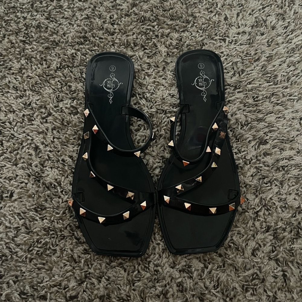 Sole Mates Studded Square-Toe Jelly Sandals Bundle- Black and Nude - Picture 2 of 7